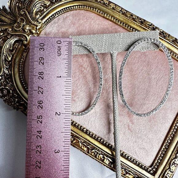 Large Oval Rhinestone Hoop Earrings By Park Lane Jewelry Silver-tone Oversized - Picture 5 of 6